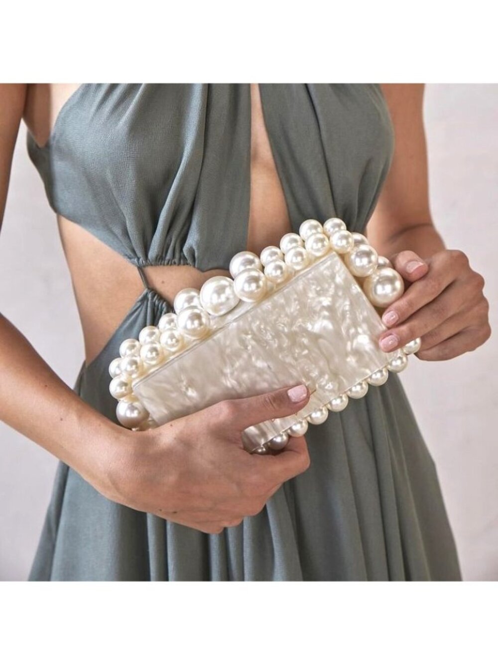 Cult Gaia Eos Beaded Acrylic Box Clutch in Pearl With Box Womens Ball Bag - Picture 14 of 16